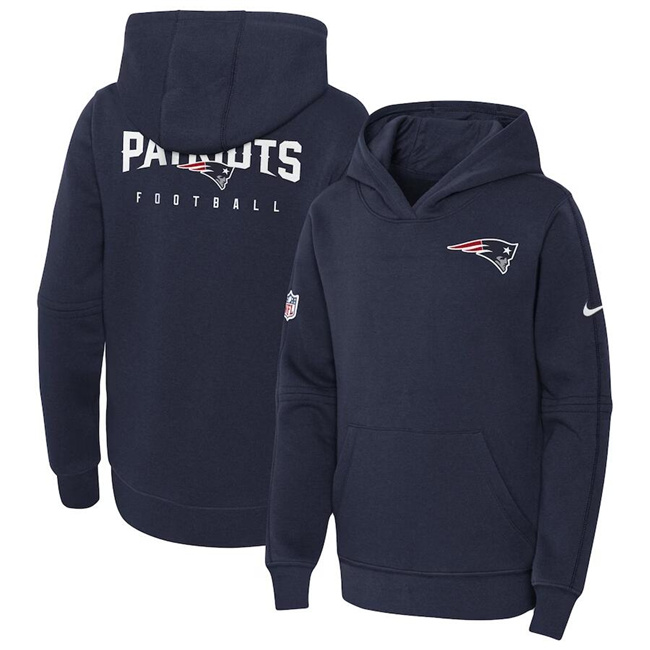 Youth New England Patriots Navy Sideline Club Fleece Pullover Hoodie